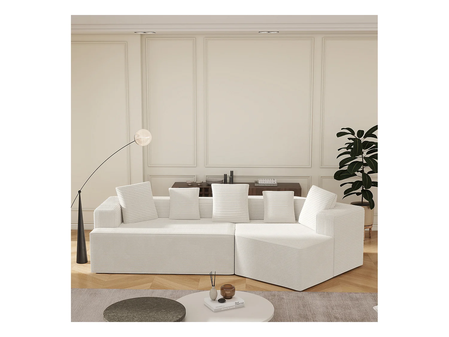 Canapé d'angle droit - Canapé avec coussins et accoudoirs - blanc - pour salon et chambre