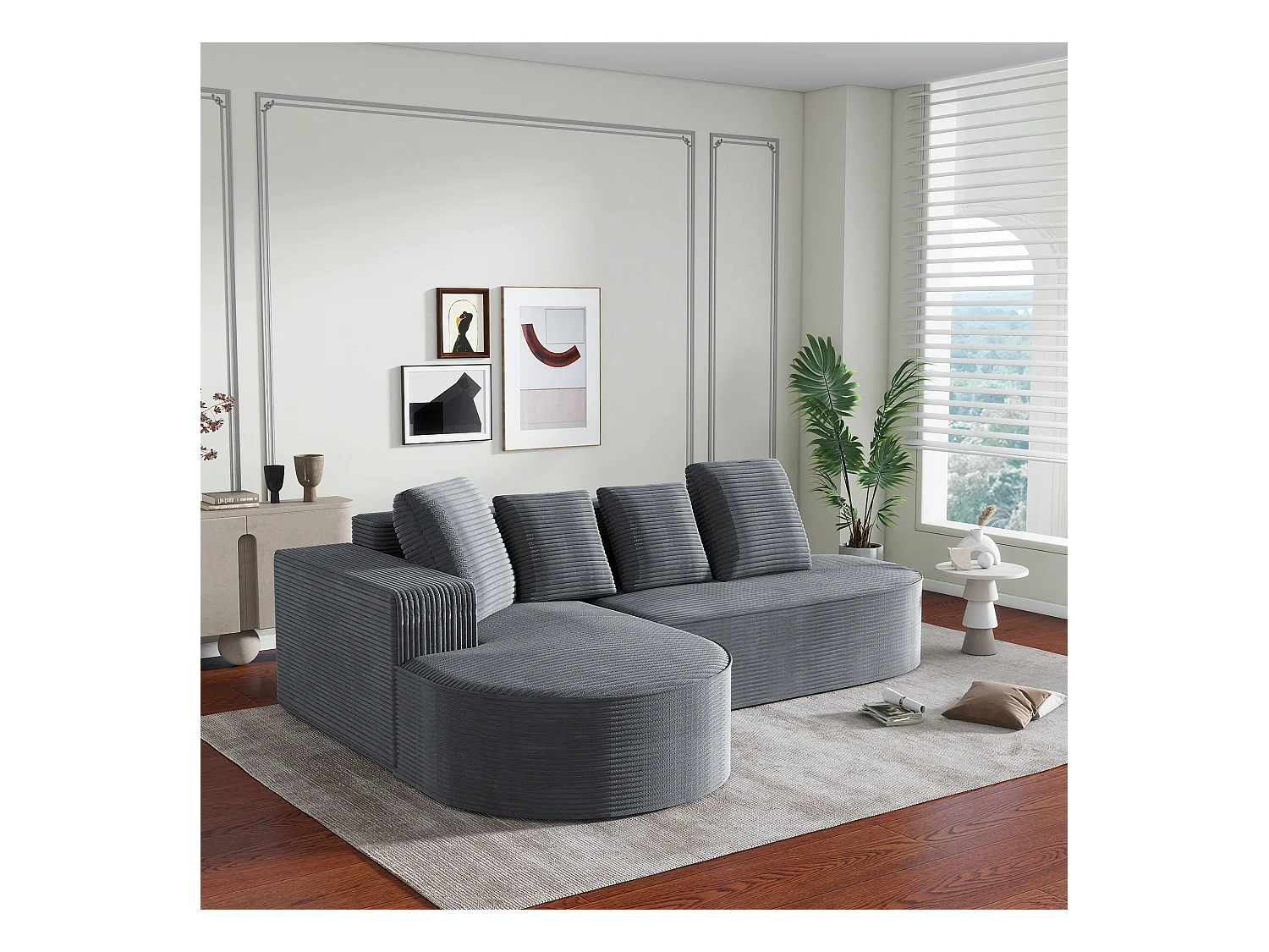 Canapé d'angle droit - Canapé avec 4 coussins - design nuage simple - velours côtelé blanc