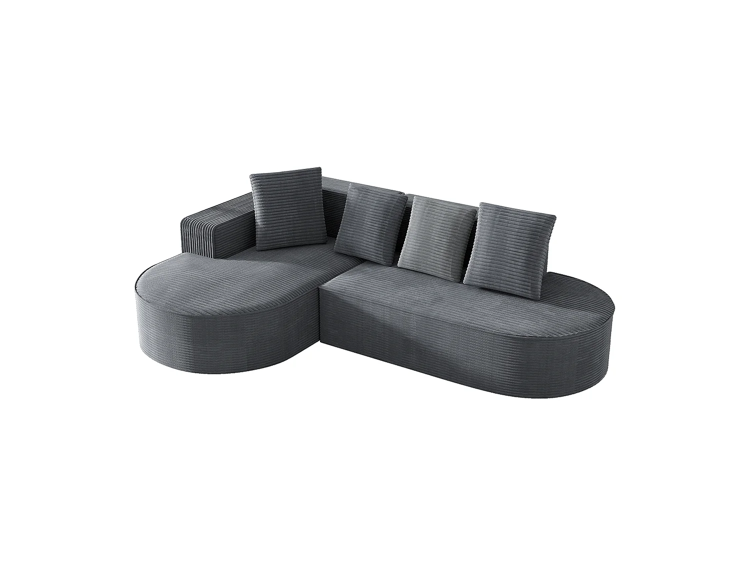 Canapé d'angle droit - Canapé avec 4 coussins - design nuage simple - velours côtelé blanc