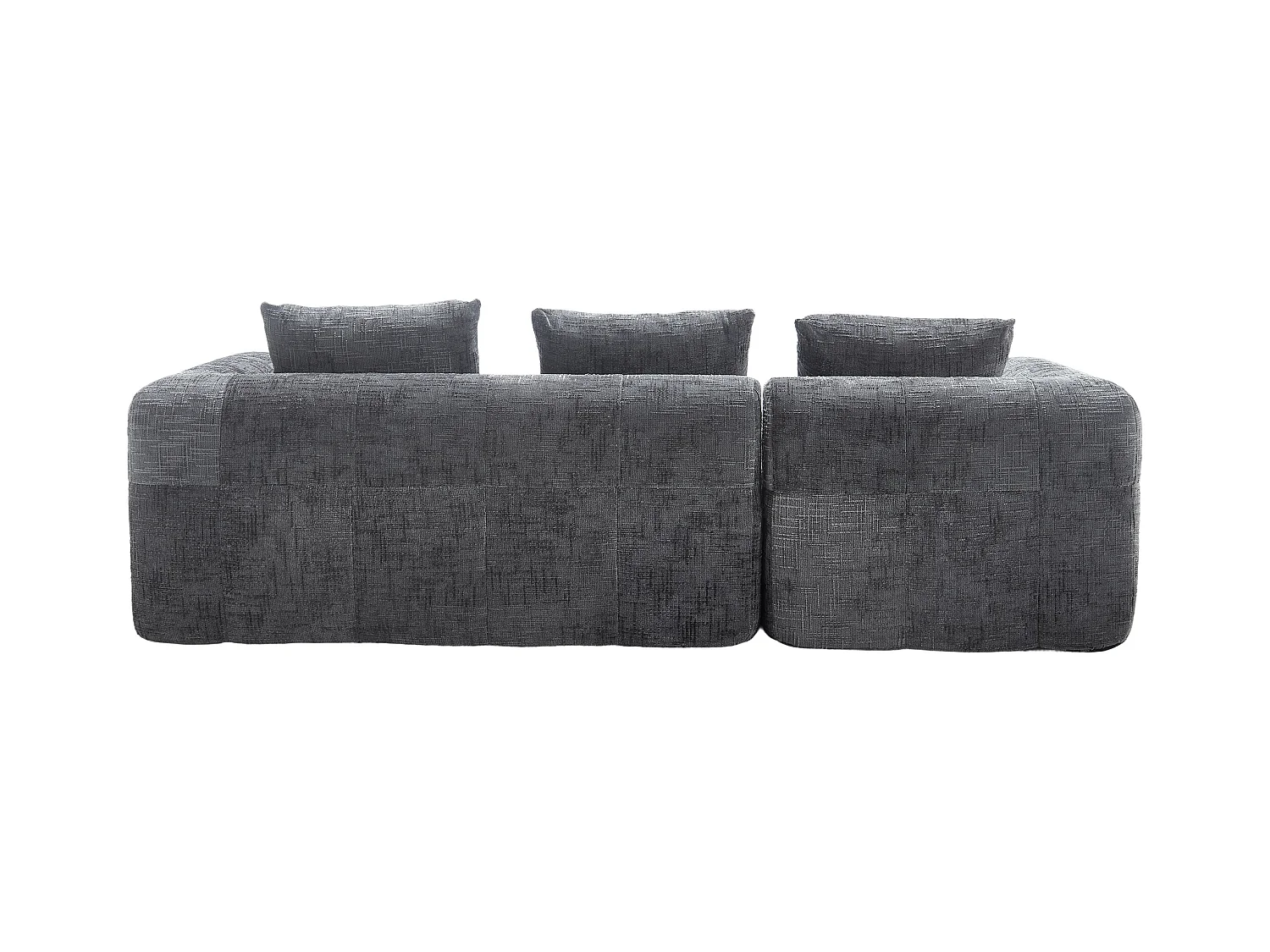 Divano angolare grigio - Divano dritto con tasche portaoggetti e 3 cuscini - con chaise longue e braccioli