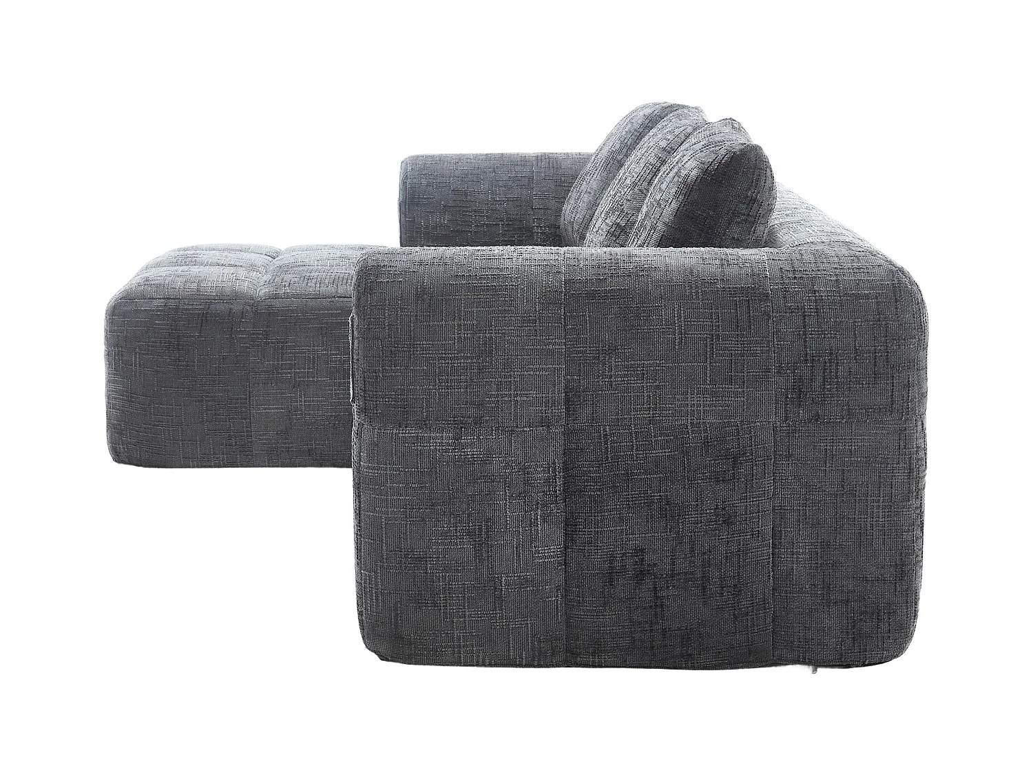 Divano angolare grigio - Divano dritto con tasche portaoggetti e 3 cuscini - con chaise longue e braccioli