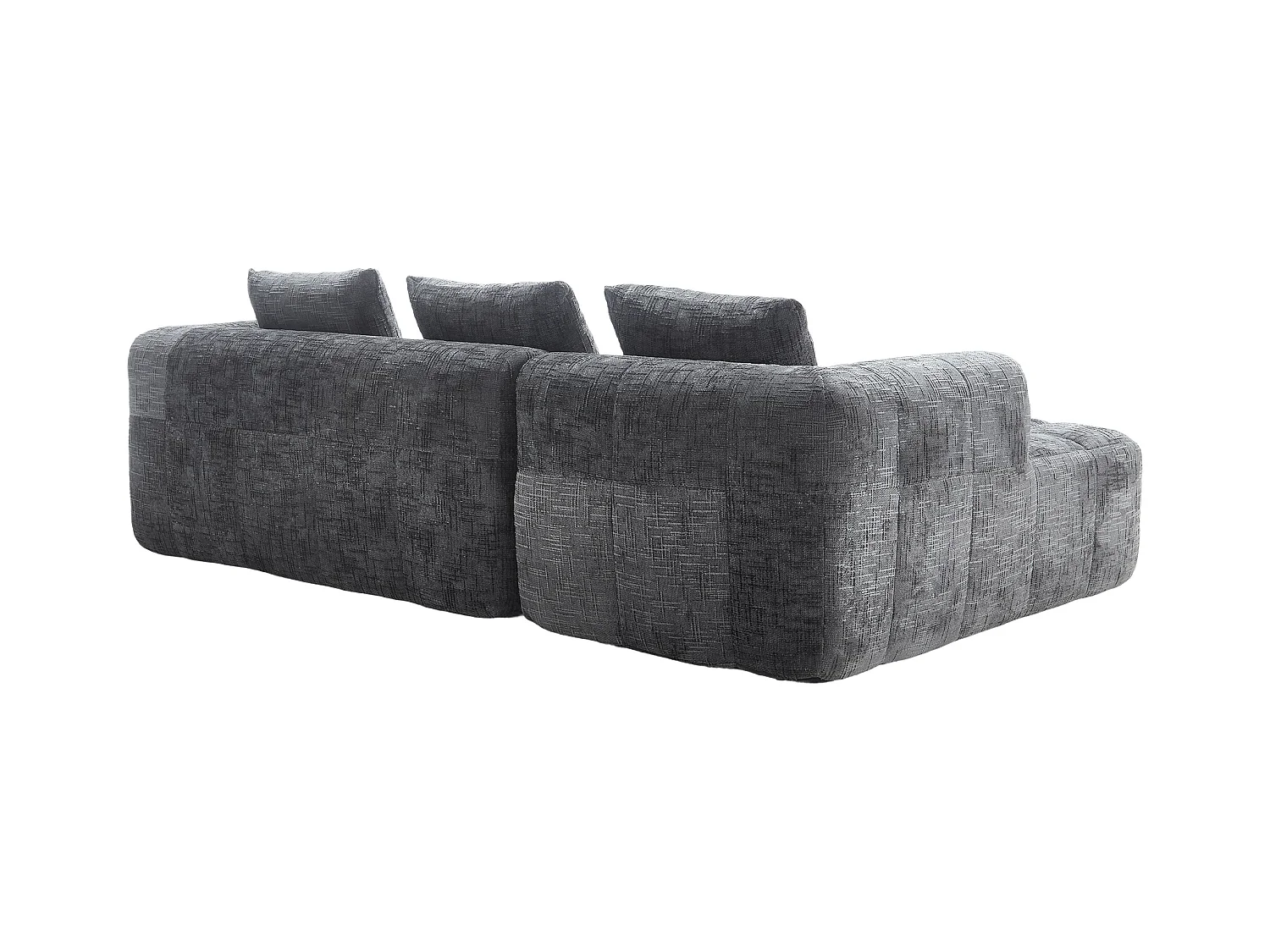 Divano angolare grigio - Divano dritto con tasche portaoggetti e 3 cuscini - con chaise longue e braccioli