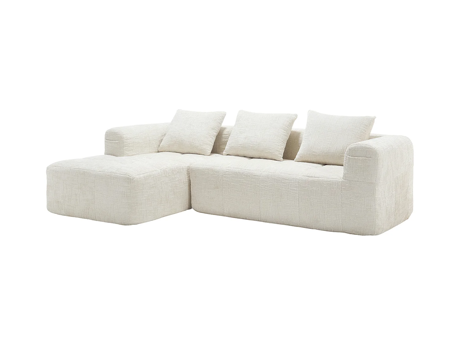Sofá esquinero beige - Sofá recto con bolsillos de almacenamiento y 3 cojines - con chaise longue y reposabrazos
