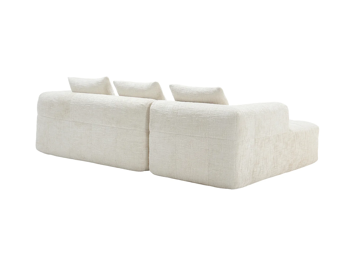 Sofá esquinero beige - Sofá recto con bolsillos de almacenamiento y 3 cojines - con chaise longue y reposabrazos