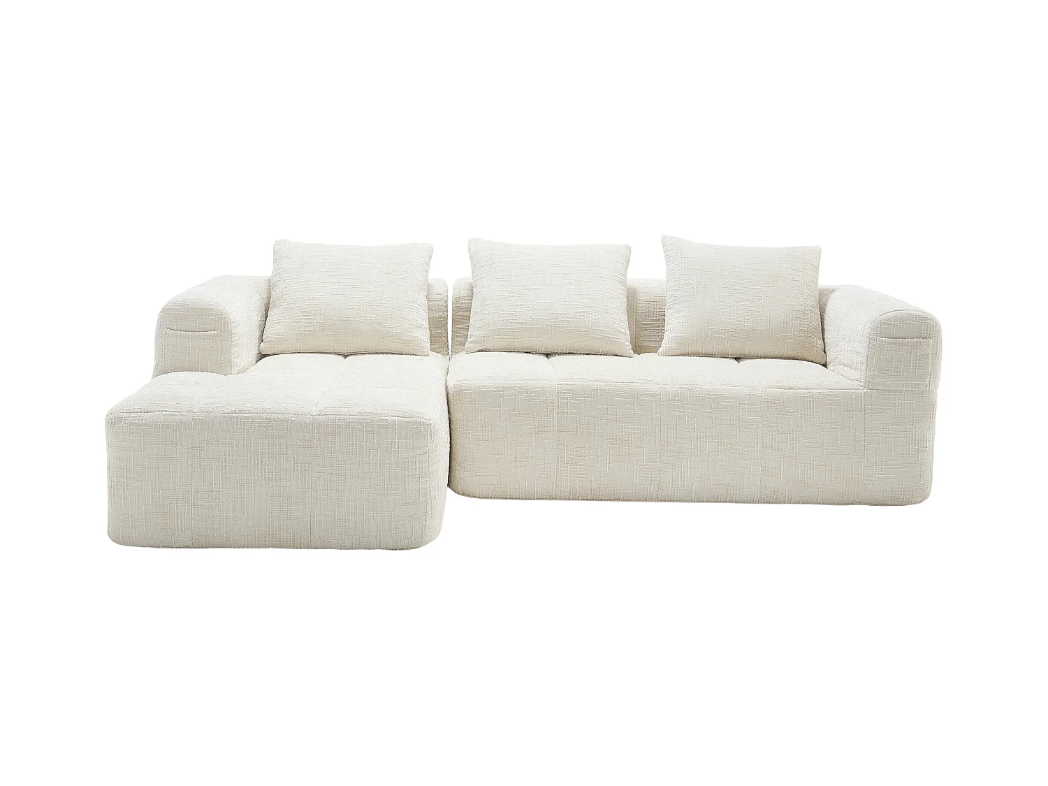 Sofá esquinero beige - Sofá recto con bolsillos de almacenamiento y 3 cojines - con chaise longue y reposabrazos