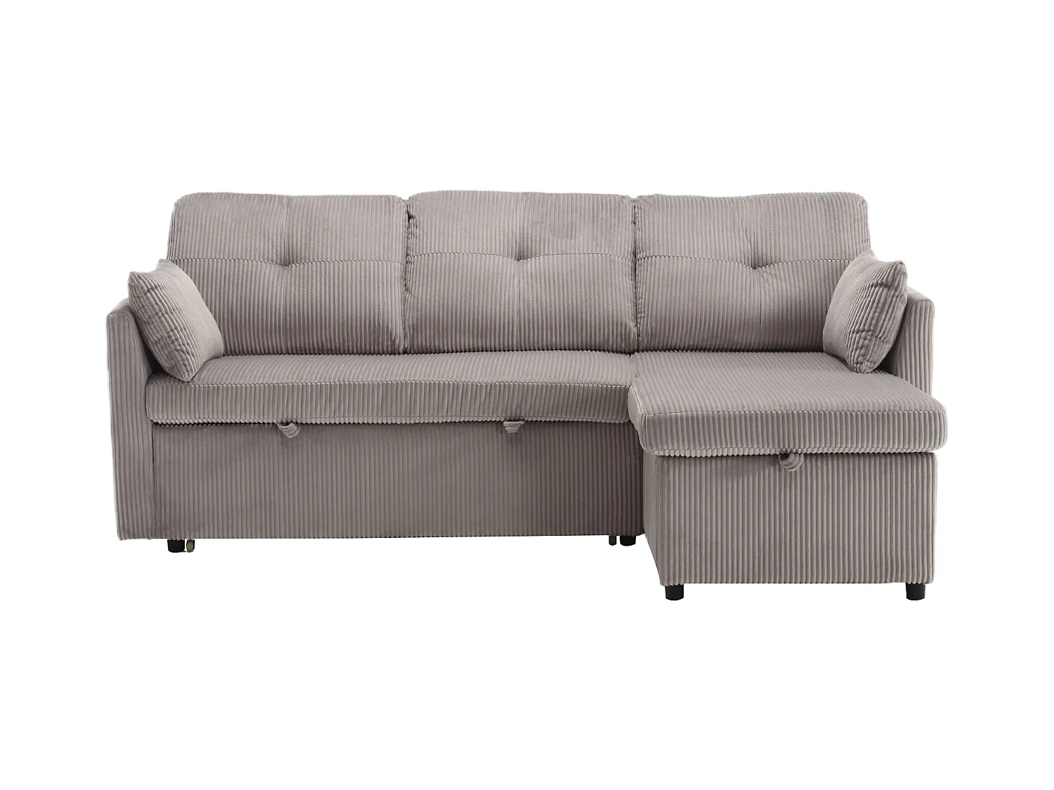 Canapé d'angle droit - Canapé avec coussins et assise coffre - poches latérales de rangement - gris clair