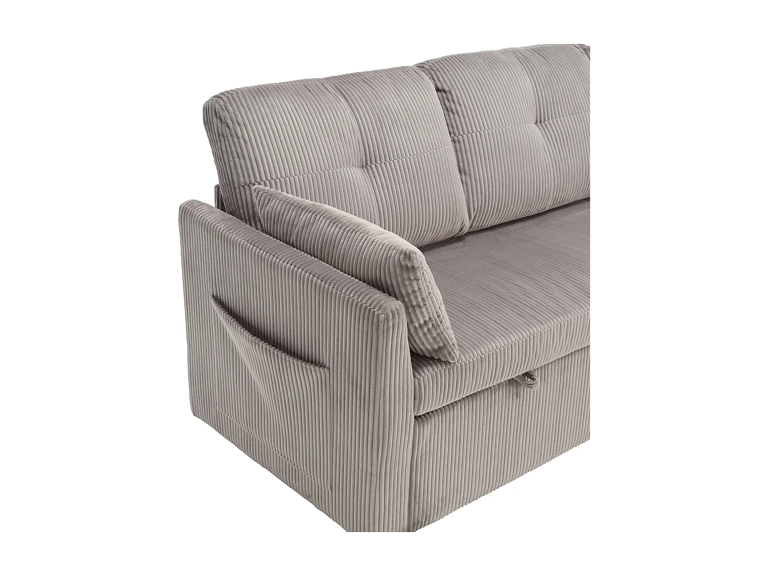 Canapé d'angle droit - Canapé avec coussins et assise coffre - poches latérales de rangement - gris clair