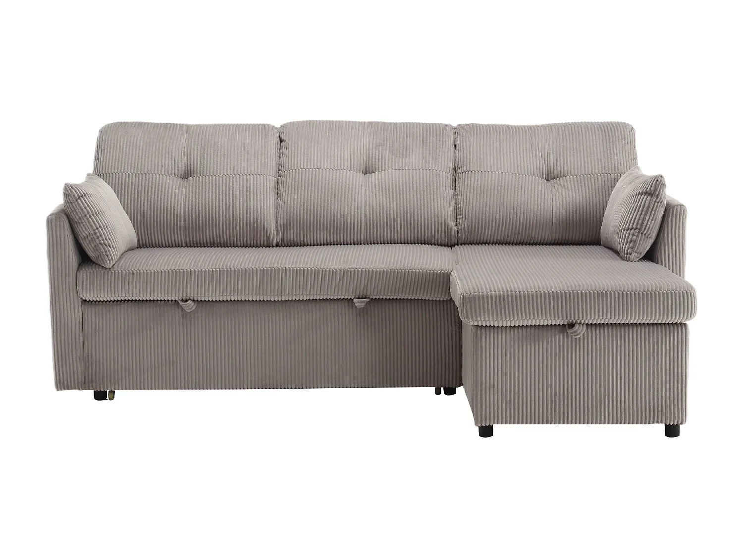 Canapé d'angle droit - Canapé avec coussins et assise coffre - poches latérales de rangement - gris clair