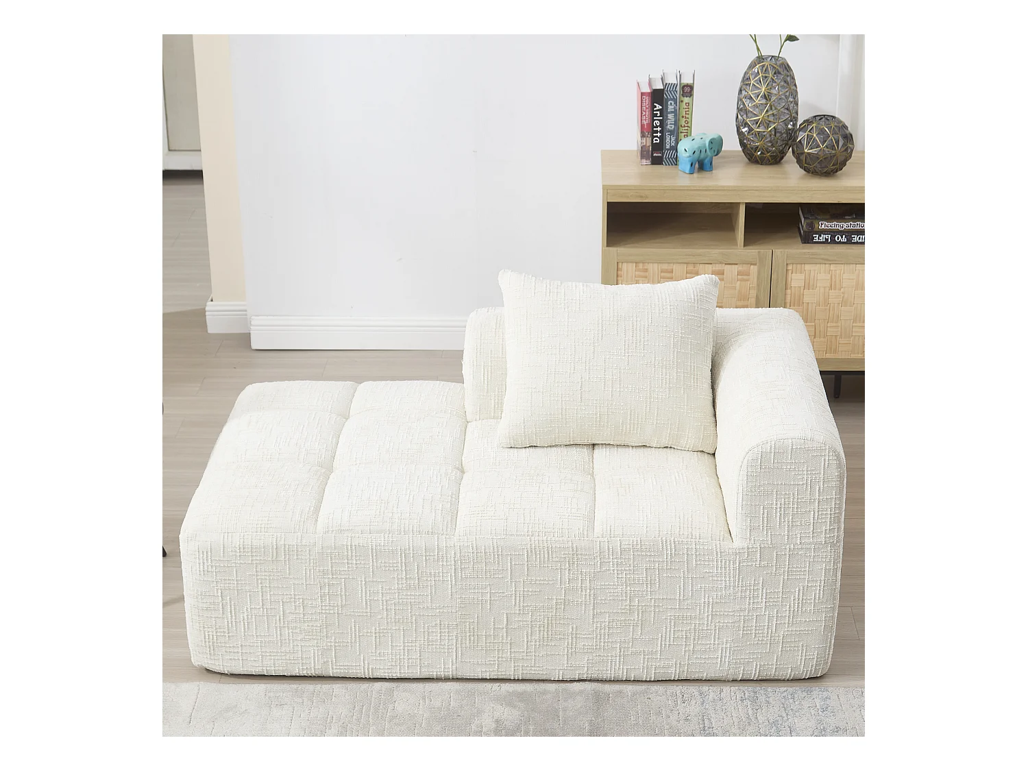 Beige 1-zitsbank - Rechte bank met kussens en opbergvakken - chenille - sneeuwpatroon