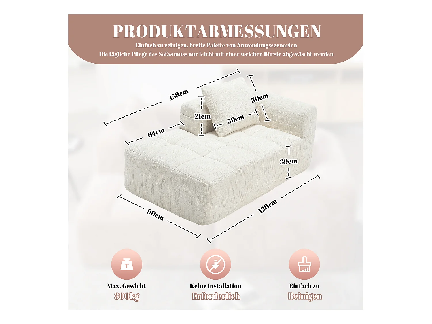 Beige 1-zitsbank - Rechte bank met kussens en opbergvakken - chenille - sneeuwpatroon