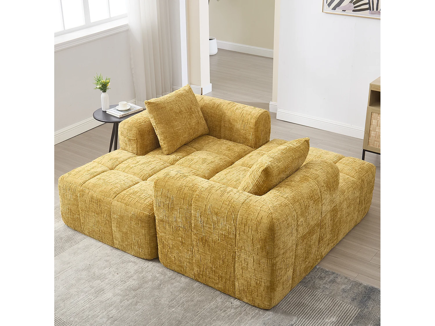 Gelb 1-Sitzer-Sofa - Gerades Sofa mit Kissen und Aufbewahrungstaschen - schneemuster