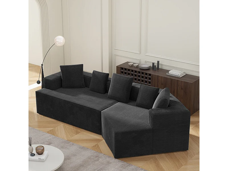 Ecksofa rechts - Sofa mit Kissen und Armlehnen - noir - für wohnzimmer und schlafzimmer