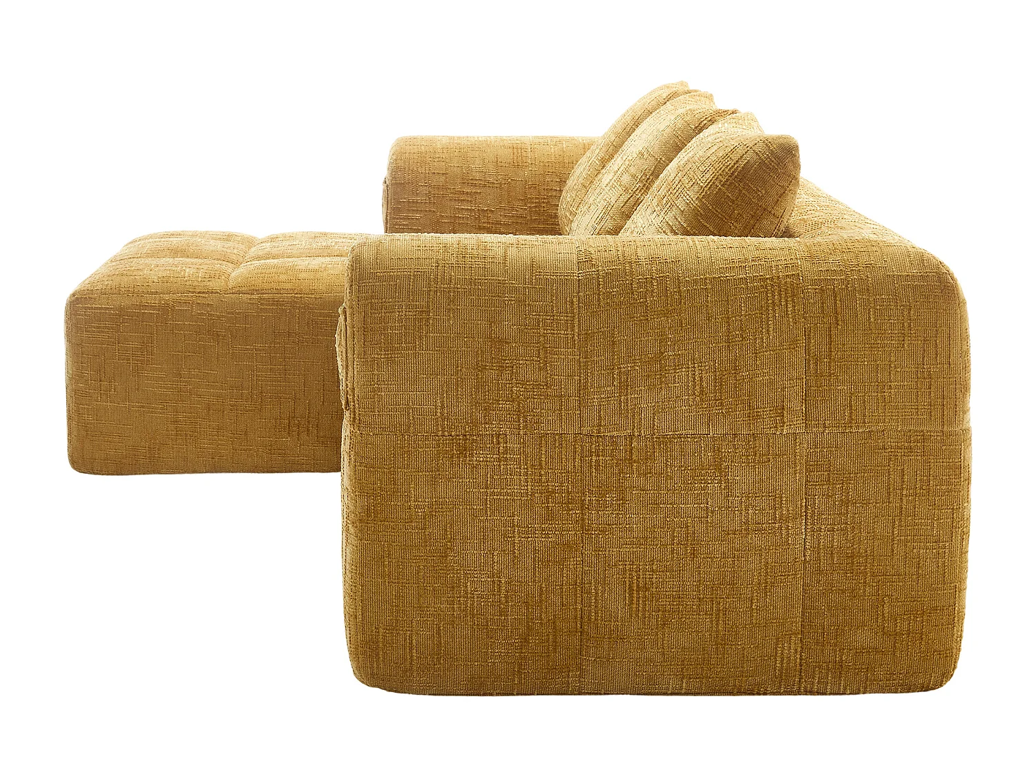 Canapé d'angle jaune - Canapé droit avec poches de rangement et 3 coussins - avec méridienne et accoudoirs