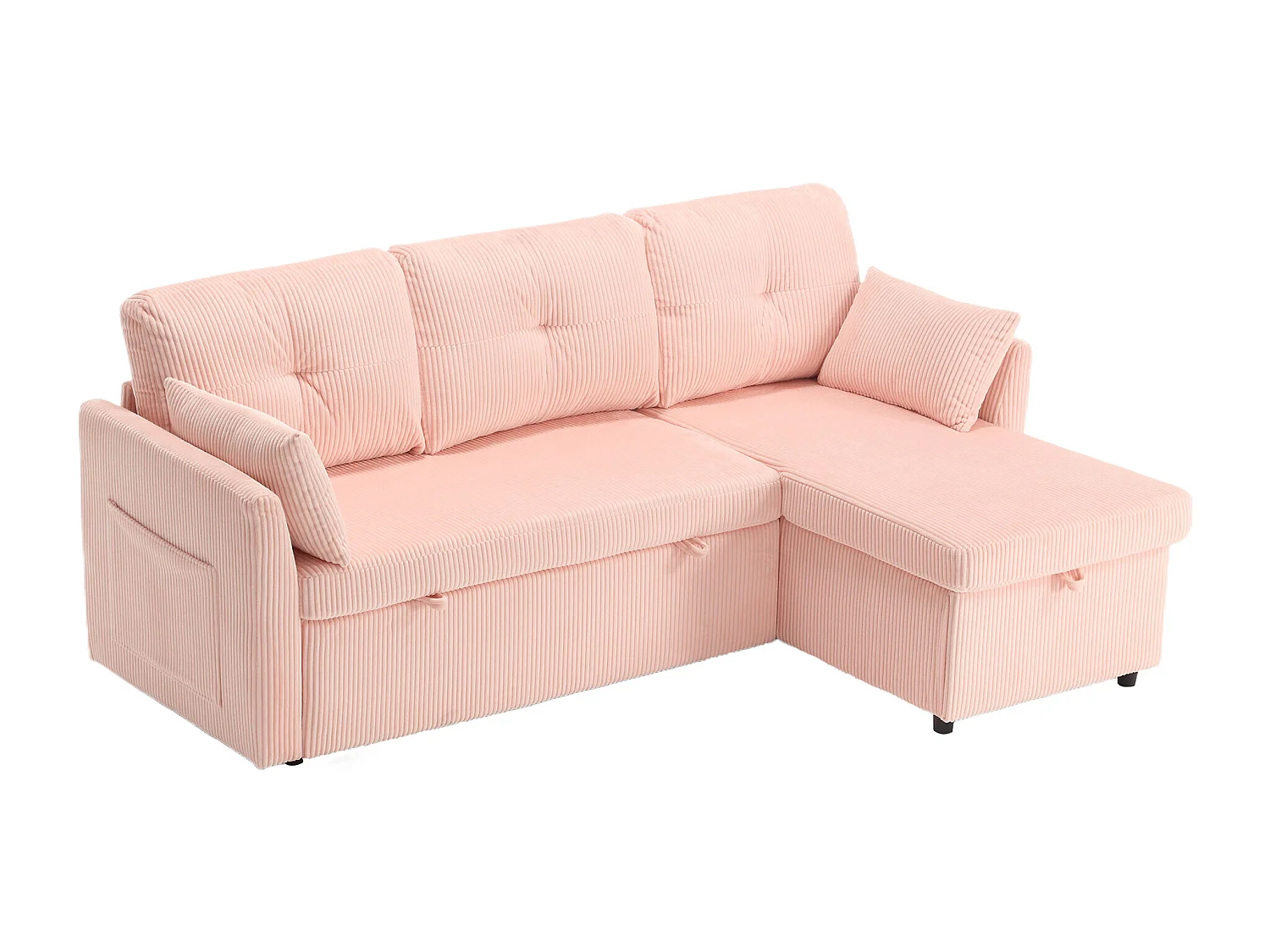 Ecksofa rechts - Sofa mit Kissen und Sitzfläche mit Stauraum - seitliche stautaschen - rose