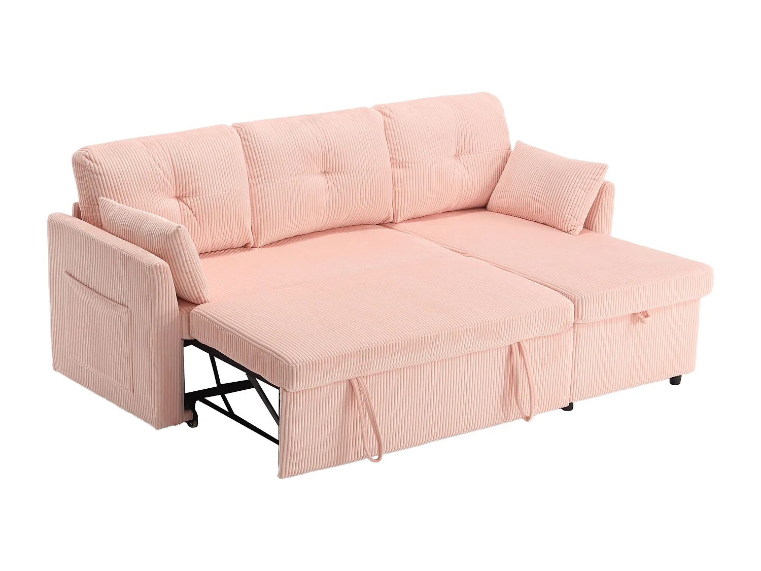Ecksofa rechts - Sofa mit Kissen und Sitzfläche mit Stauraum - seitliche stautaschen - rose