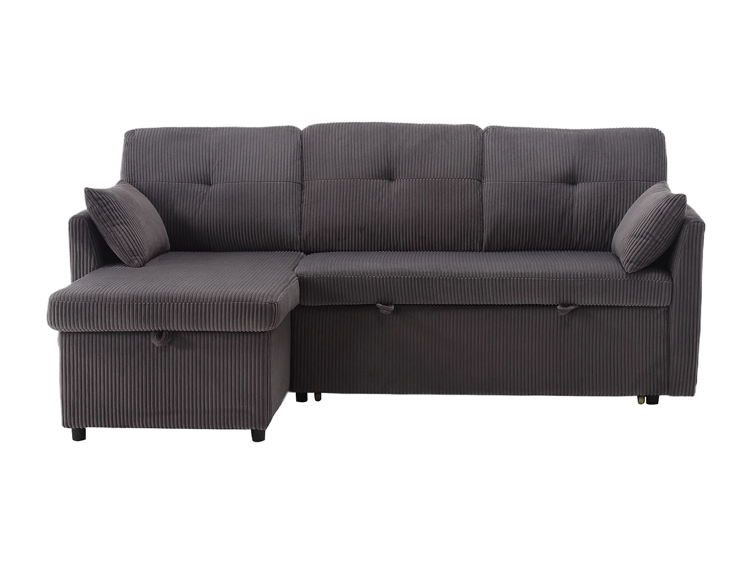 Canapé d'angle droit - Canapé avec coussins et assise coffre - poches latérales de rangement - gris foncé