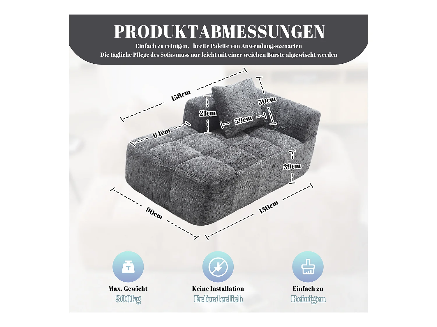 Divano 1 posto grigio - Divano dritto con cuscini e tasche portaoggetti - motivo neve