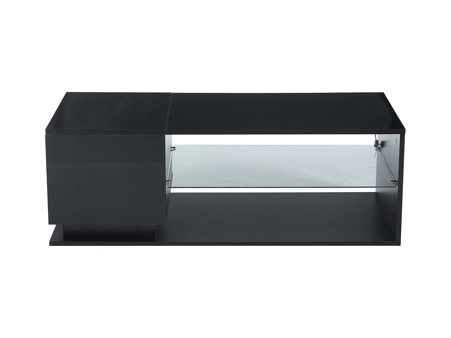 Table basse rectangulaire noir - Table d'appoint avec éclairage LED et 1 porte - rangement ouvert - pour salon