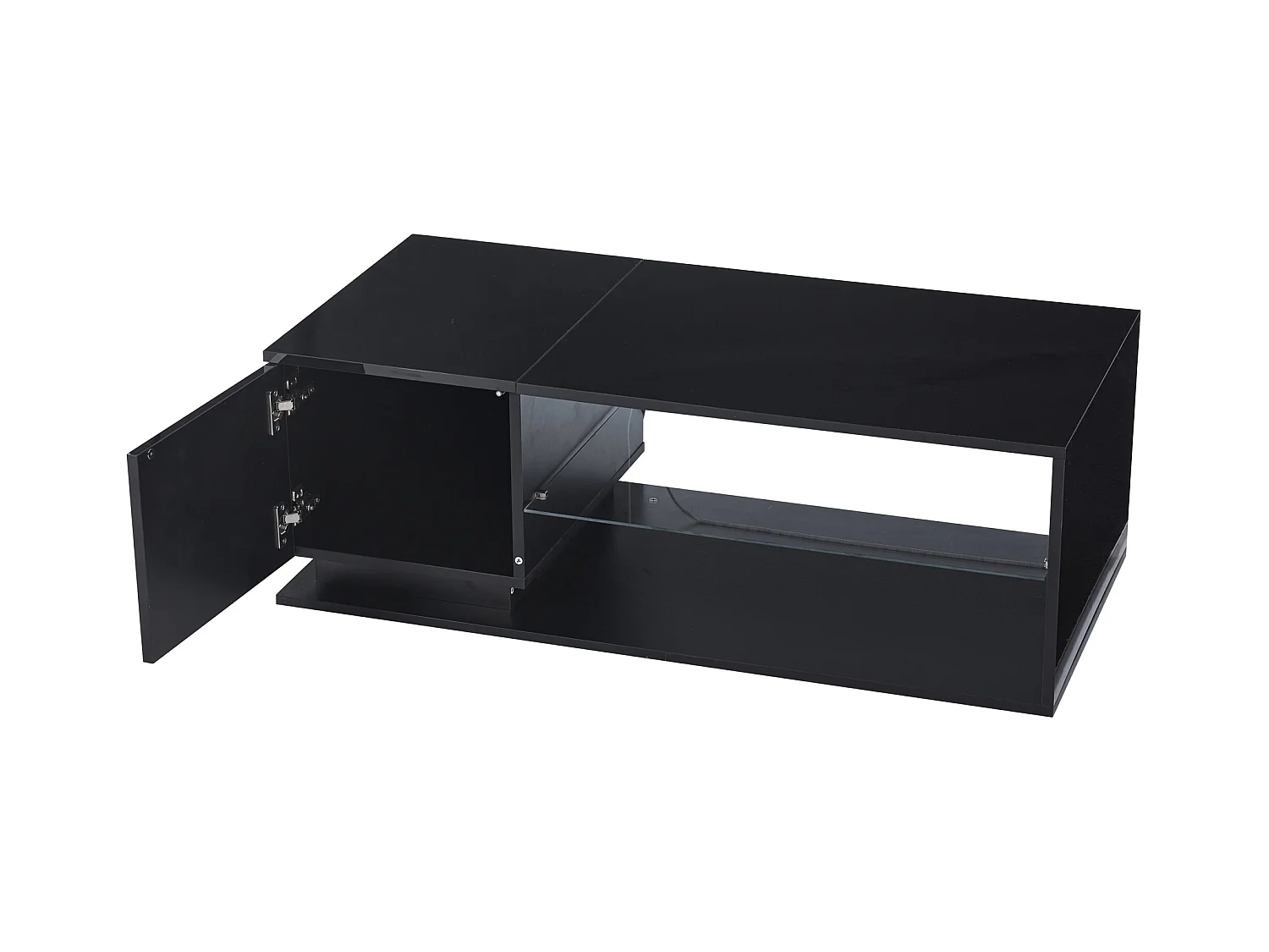Table basse rectangulaire noir - Table d'appoint avec éclairage LED et 1 porte - rangement ouvert - pour salon