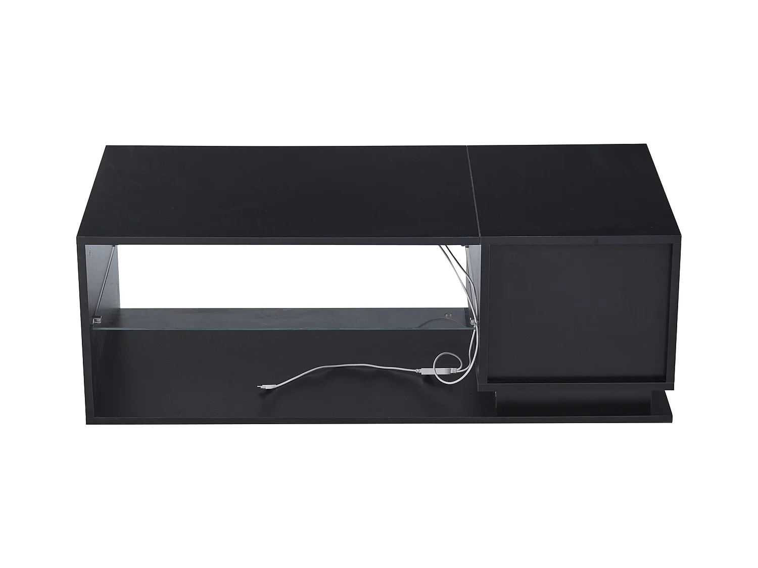 Table basse rectangulaire noir - Table d'appoint avec éclairage LED et 1 porte - rangement ouvert - pour salon