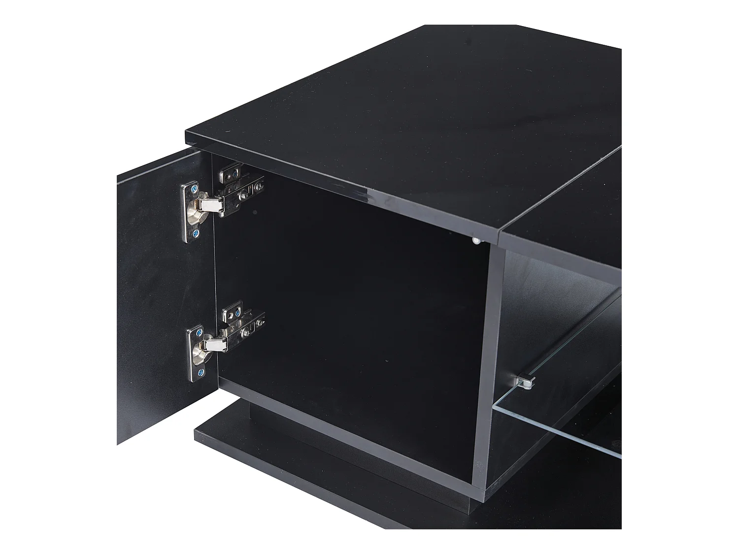 Table basse rectangulaire noir - Table d'appoint avec éclairage LED et 1 porte - rangement ouvert - pour salon