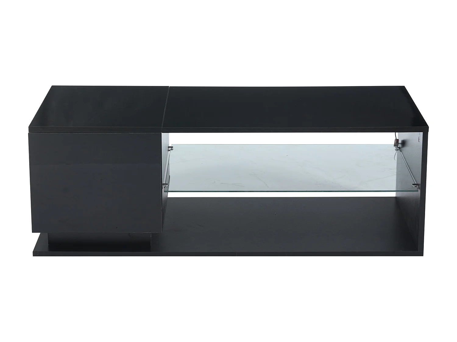 Table basse rectangulaire noir - Table d'appoint avec éclairage LED et 1 porte - rangement ouvert - pour salon
