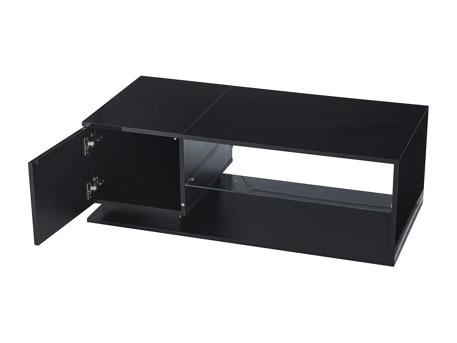 Table basse rectangulaire noir - Table d'appoint avec éclairage LED et 1 porte - rangement ouvert - pour salon