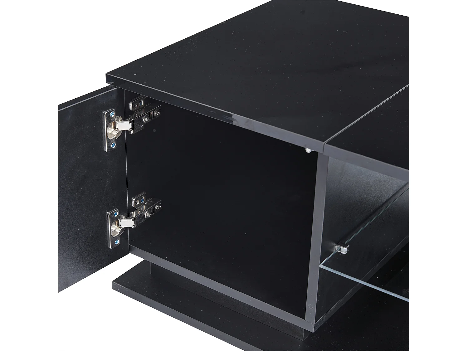 Table basse rectangulaire noir - Table d'appoint avec éclairage LED et 1 porte - rangement ouvert - pour salon