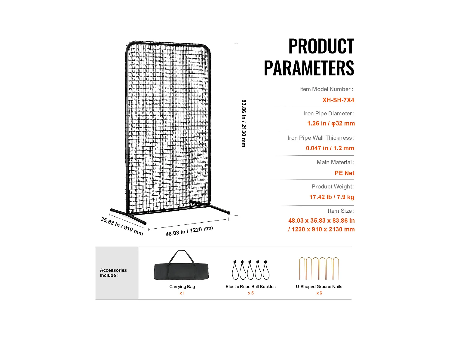 Filet de Baseball SucceBuy, 210 x 120cm, Filet de Frappeur Portable avec Sac de Transport et Piquets de Sol, Protection de Lancer Robuste