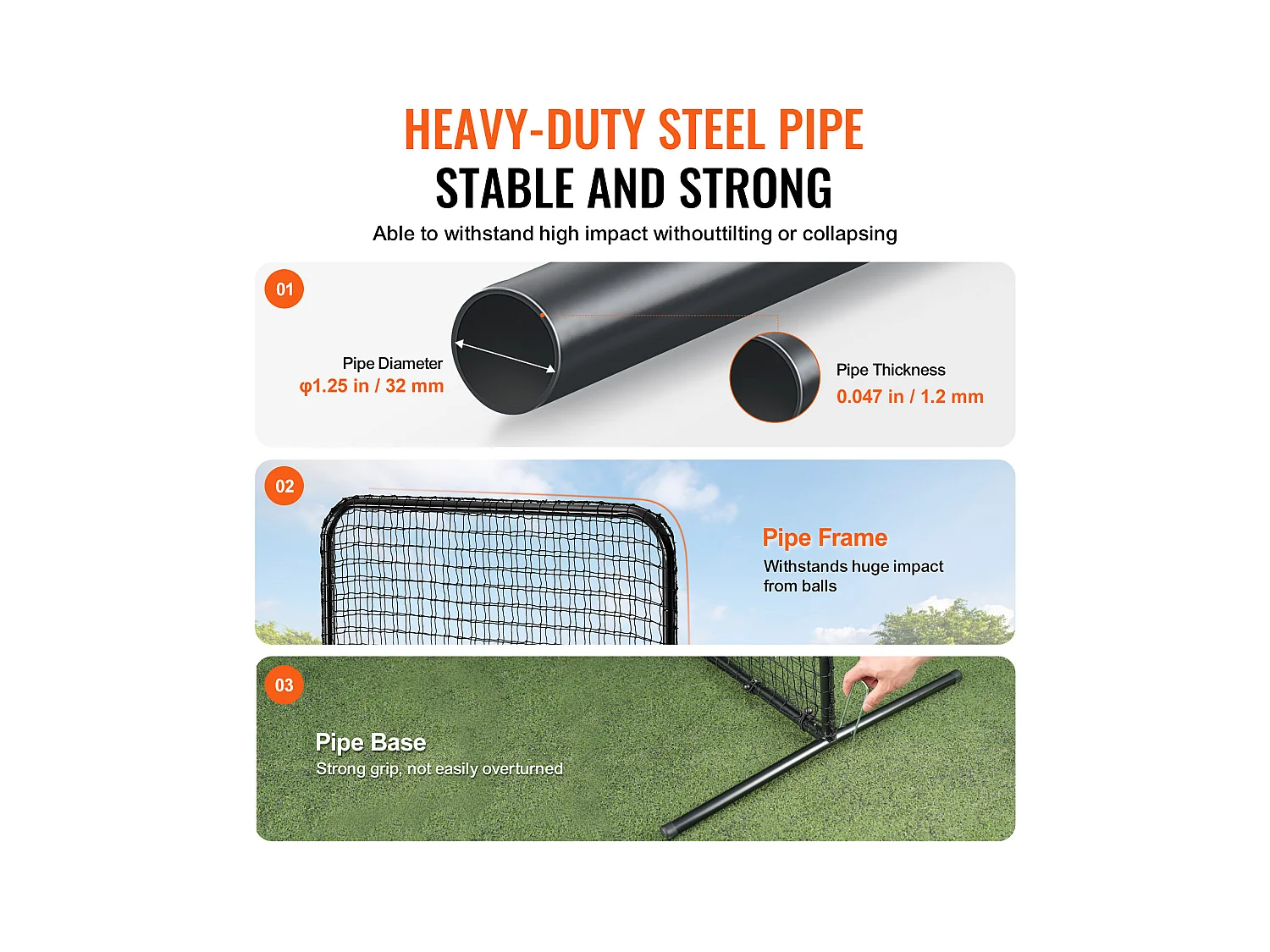 Filet de Baseball SucceBuy, 210 x 120cm, Filet de Frappeur Portable avec Sac de Transport et Piquets de Sol, Protection de Lancer Robuste