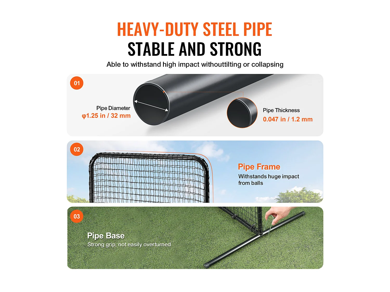 Filet de Baseball SucceBuy, 210 x 120cm, Filet de Frappeur Portable avec Sac de Transport et Piquets de Sol, Protection de Lancer Robuste