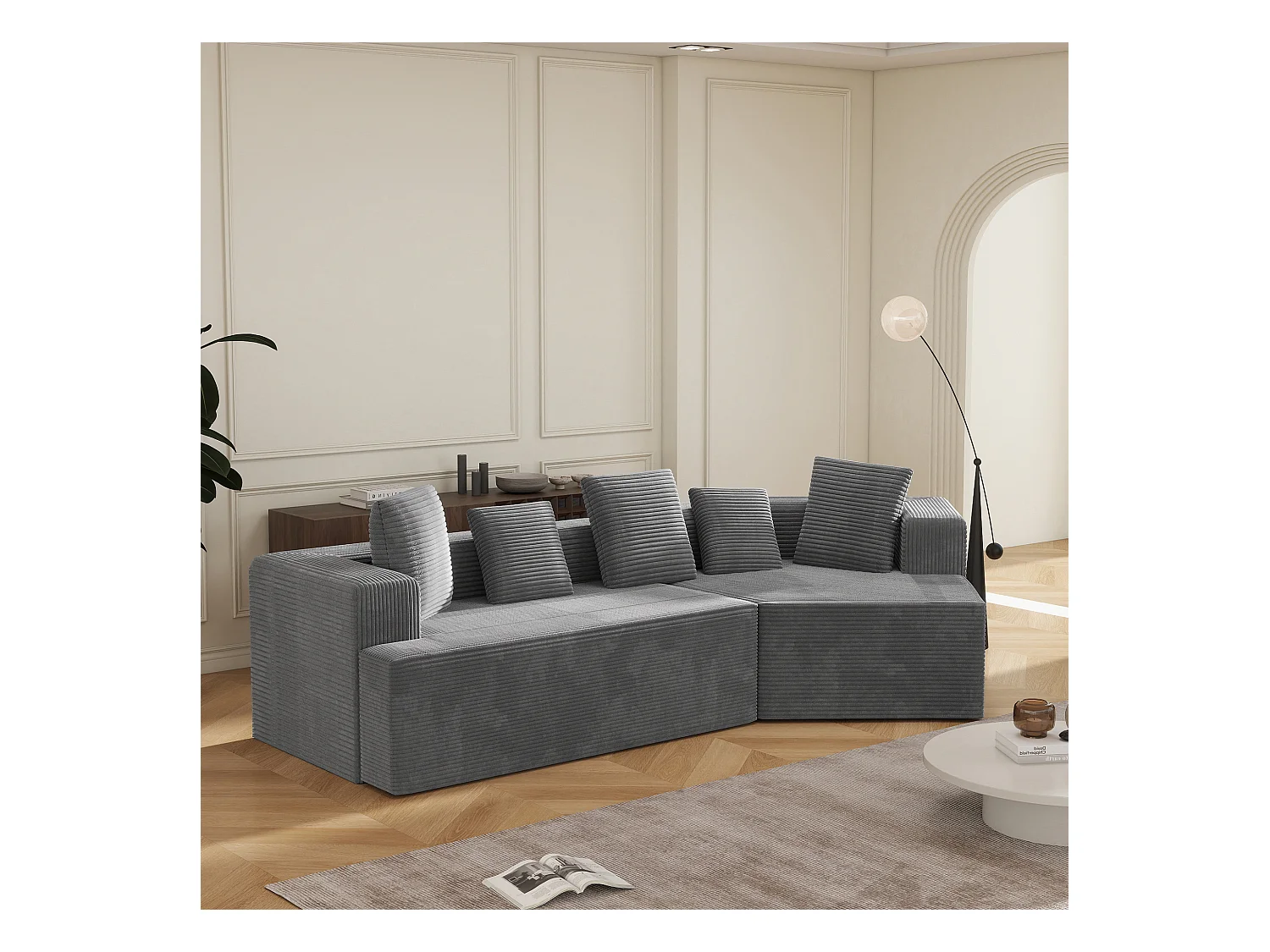 Canapé d'angle droit - Canapé avec coussins et accoudoirs - gris - pour salon et chambre