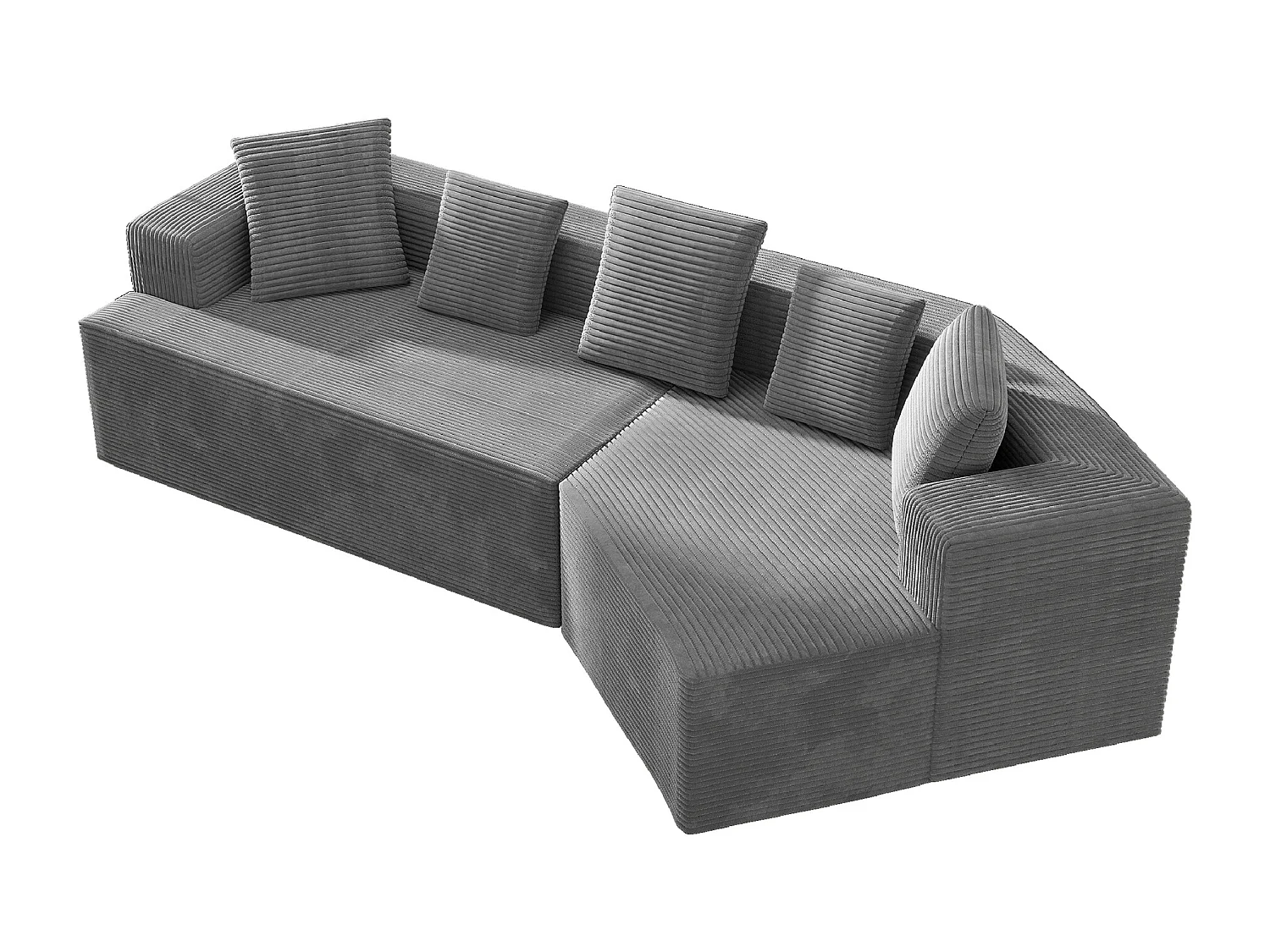 Canapé d'angle droit - Canapé avec coussins et accoudoirs - gris - pour salon et chambre