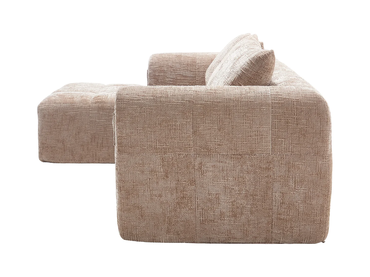 Divano angolare color cachi - Divano dritto con tasche portaoggetti e 3 cuscini - con chaise longue e braccioli