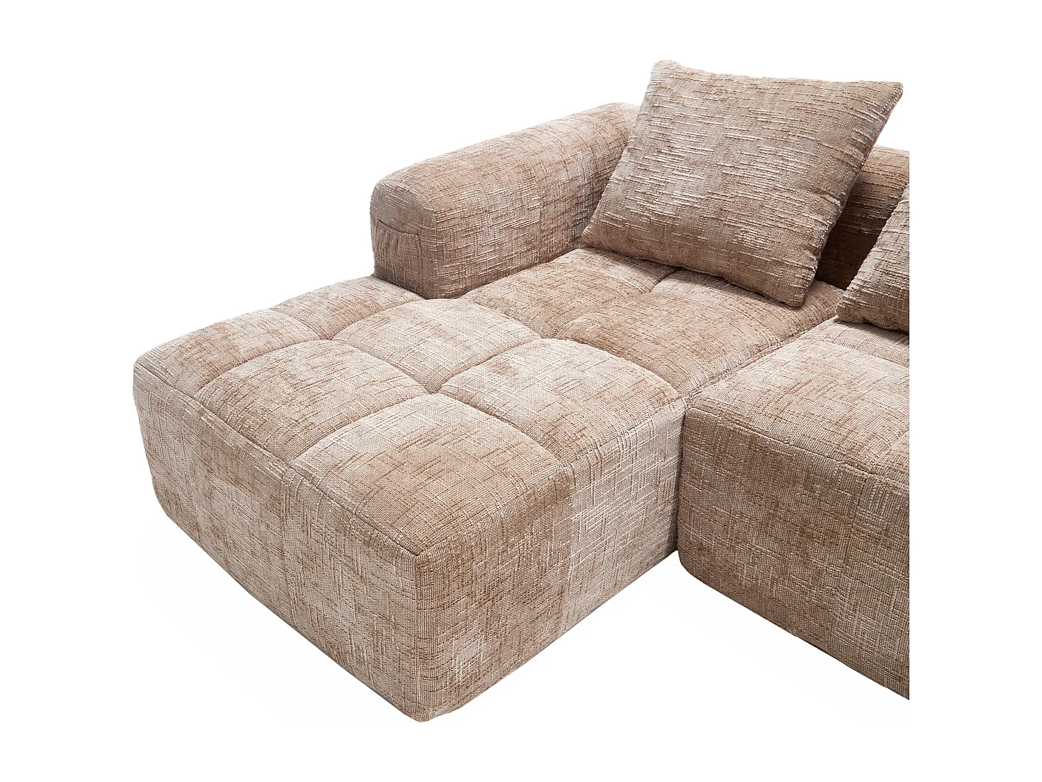 Canapé d'angle kaki - Canapé droit avec poches de rangement et 3 coussins - avec méridienne et accoudoirs