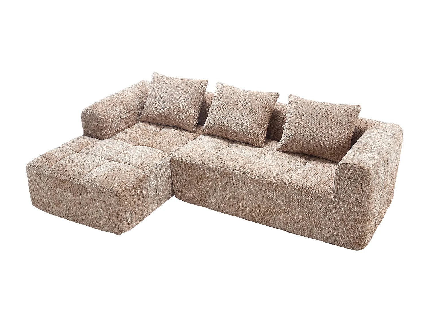 Canapé d'angle kaki - Canapé droit avec poches de rangement et 3 coussins - avec méridienne et accoudoirs