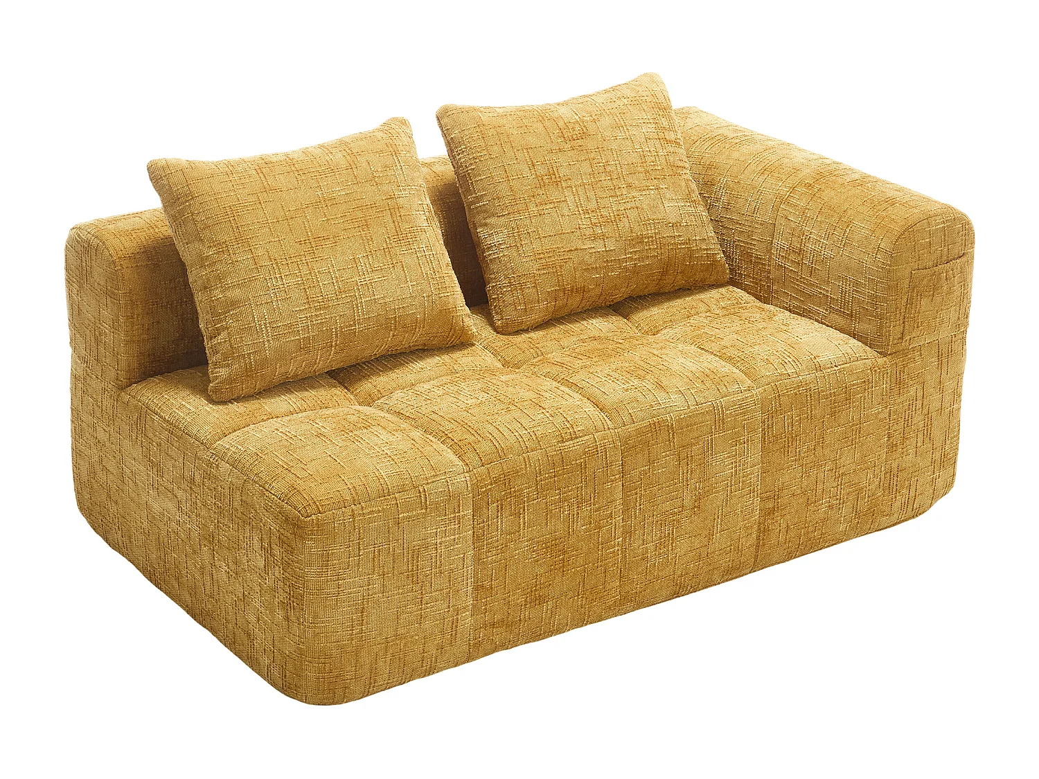 Gele 2-zitsbank - Rechte bank met kussens en opbergvakken - chenille - sneeuwpatroon