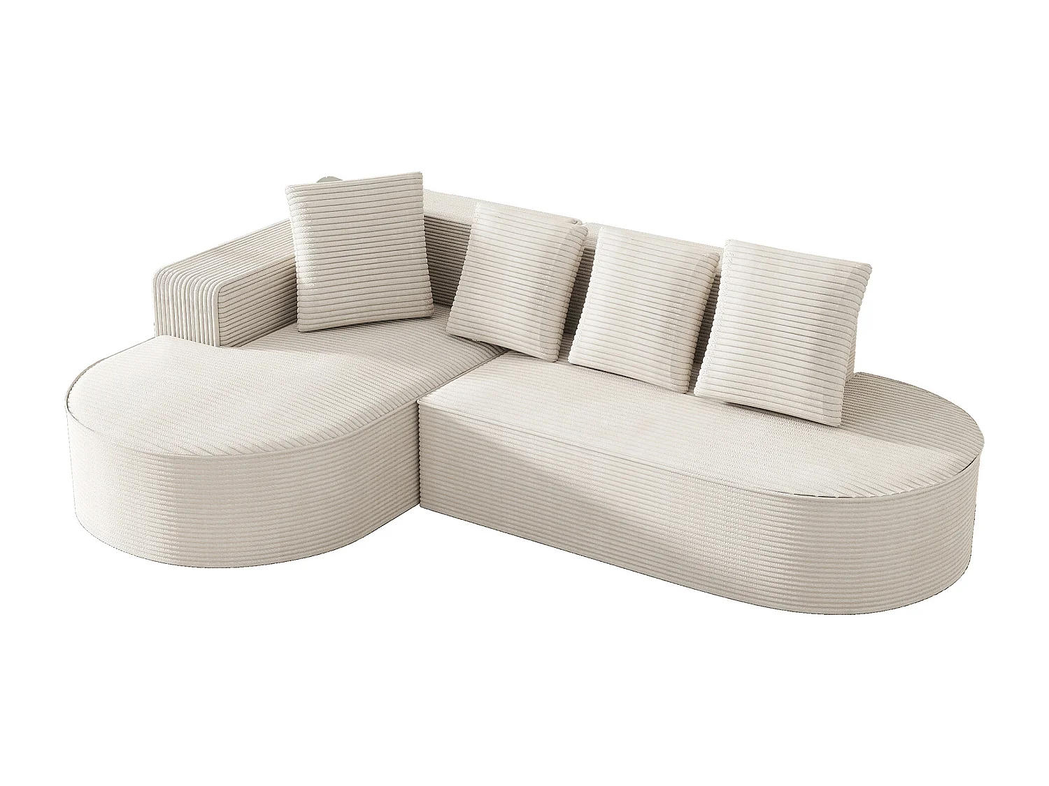 Canapé d'angle droit - Canapé avec 4 coussins - design nuage simple - velours côtelé blanc