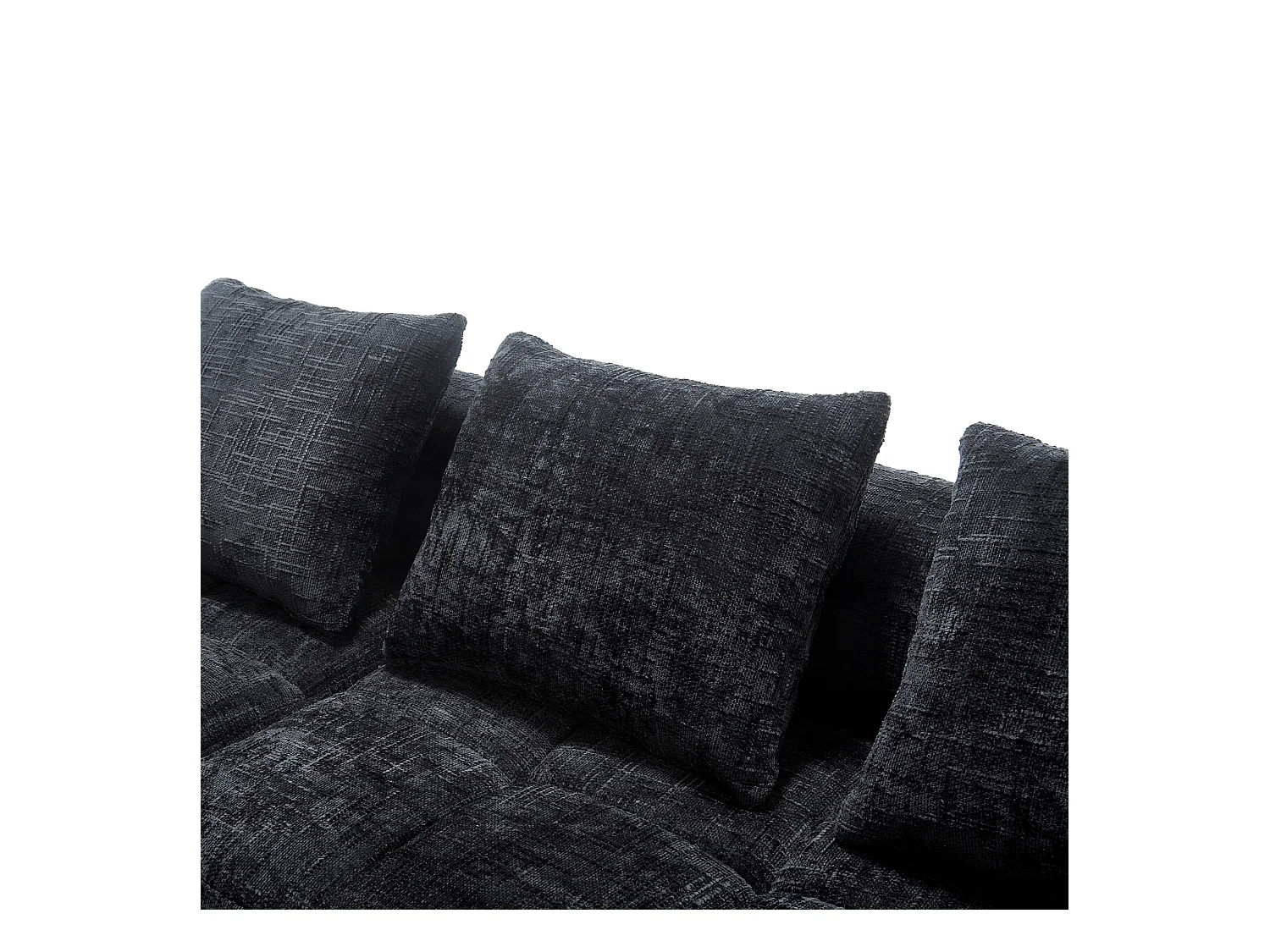 Canapé d'angle noir - Canapé droit avec poches de rangement et 3 coussins - avec méridienne et accoudoirs