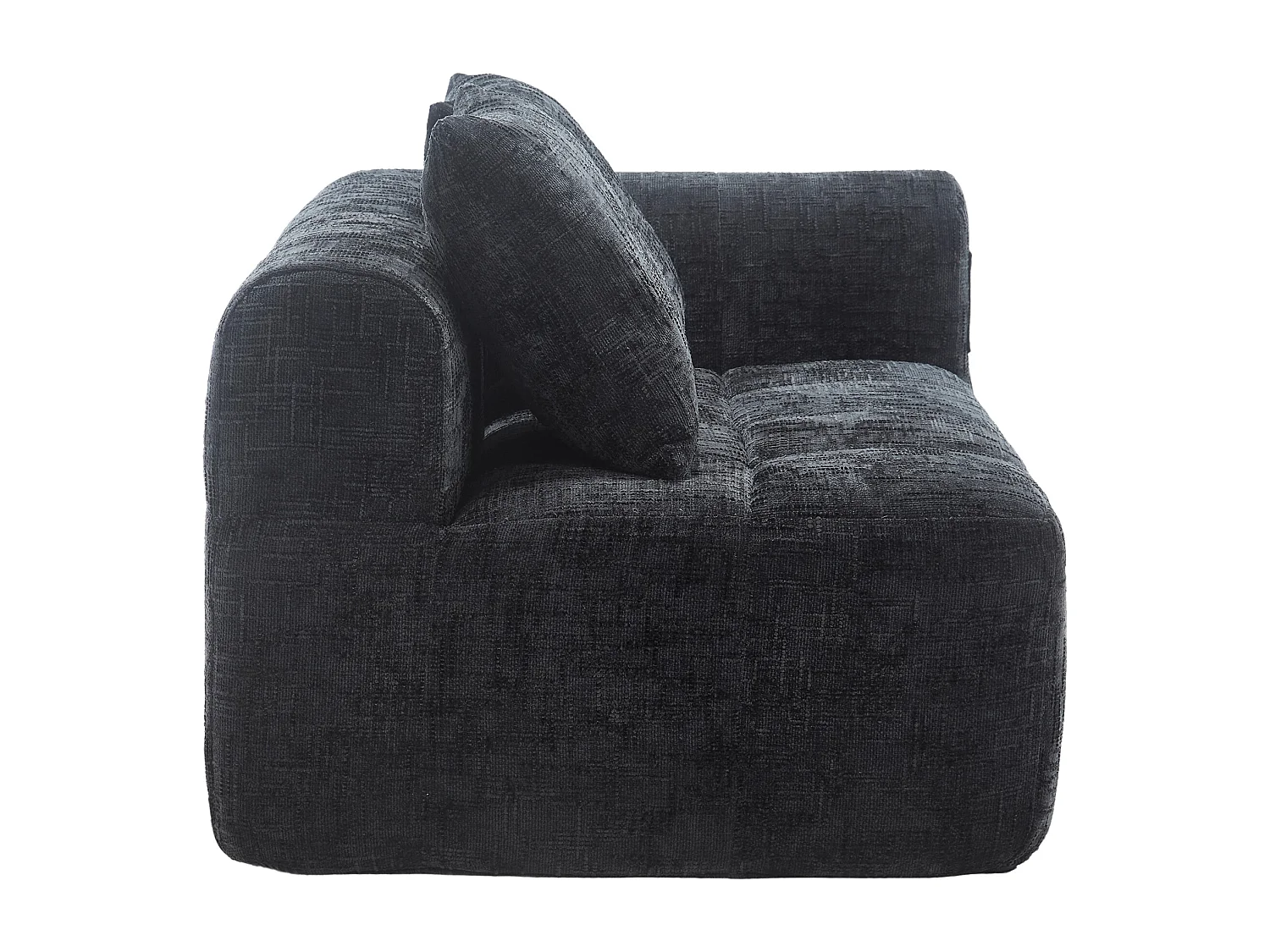 Czarna sofa 2-osobowa - prosta sofa z poduszkami i kieszeniami - szenil - wzór śniegu