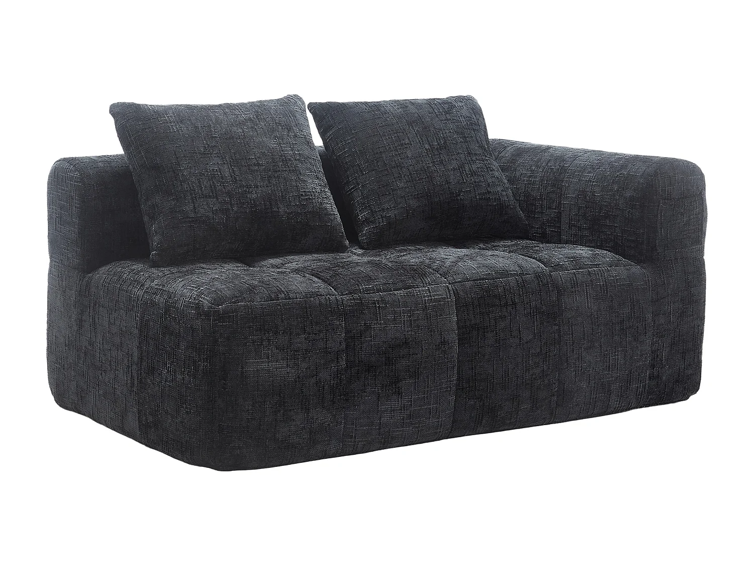 Czarna sofa 2-osobowa - prosta sofa z poduszkami i kieszeniami - szenil - wzór śniegu