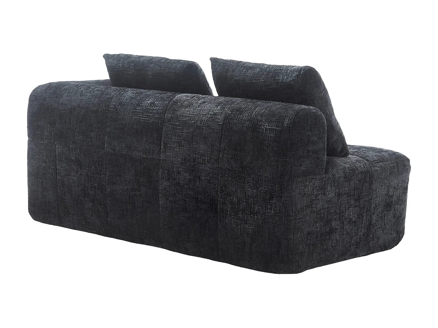 Czarna sofa 2-osobowa - prosta sofa z poduszkami i kieszeniami - szenil - wzór śniegu