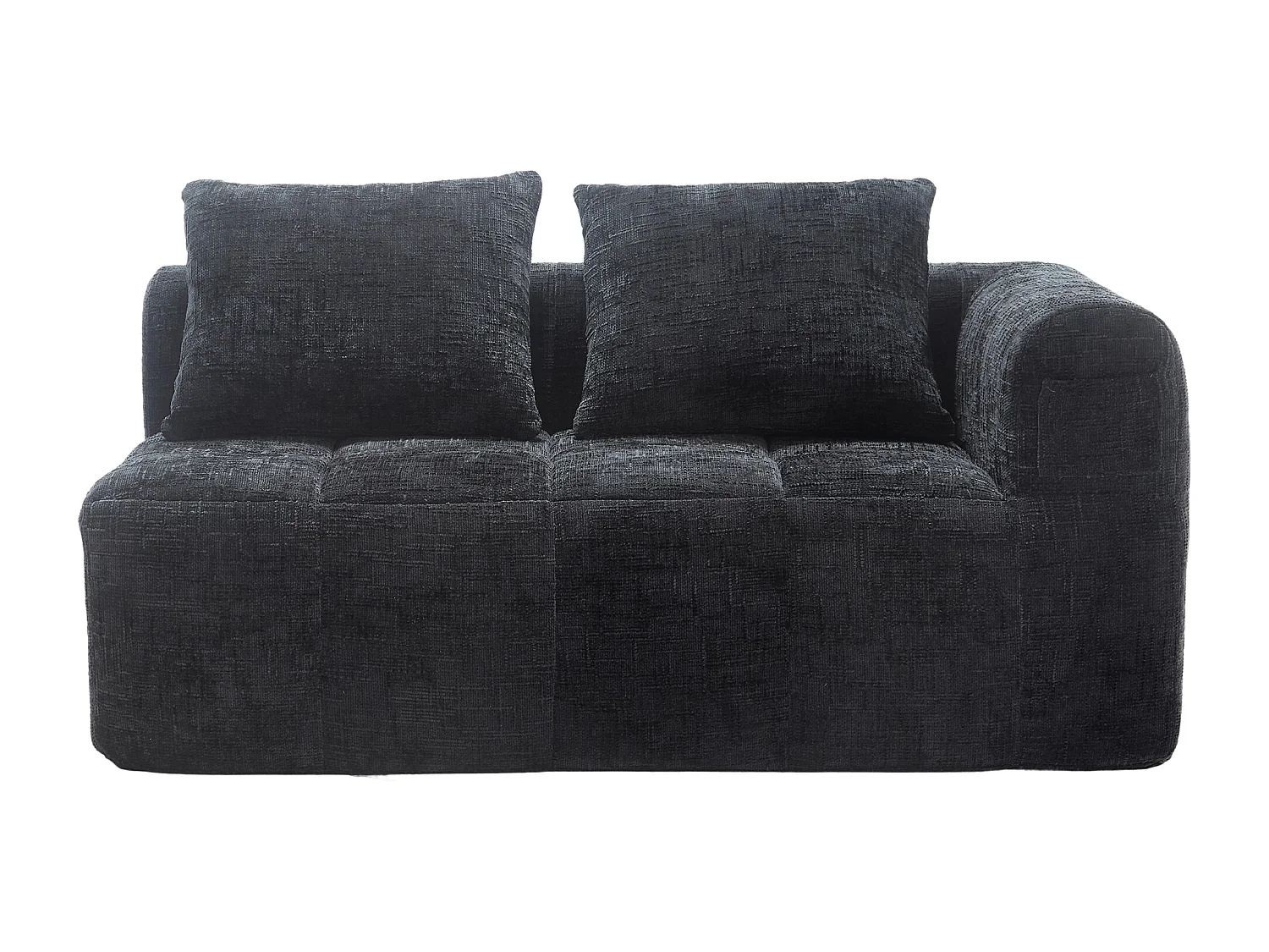 Czarna sofa 2-osobowa - prosta sofa z poduszkami i kieszeniami - szenil - wzór śniegu