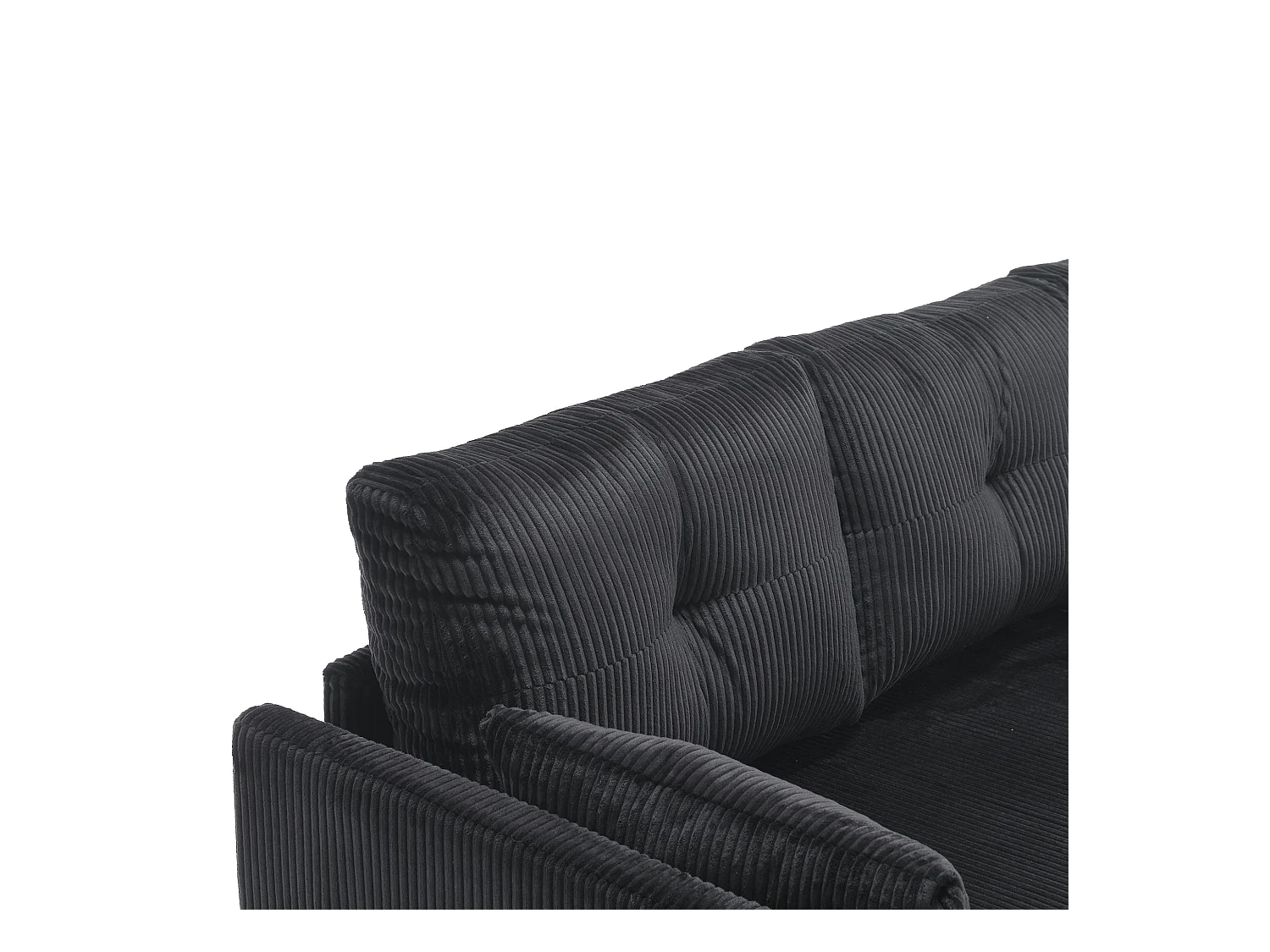 Canapé d'angle droit - Canapé avec coussins et assise coffre - poches latérales de rangement - noir