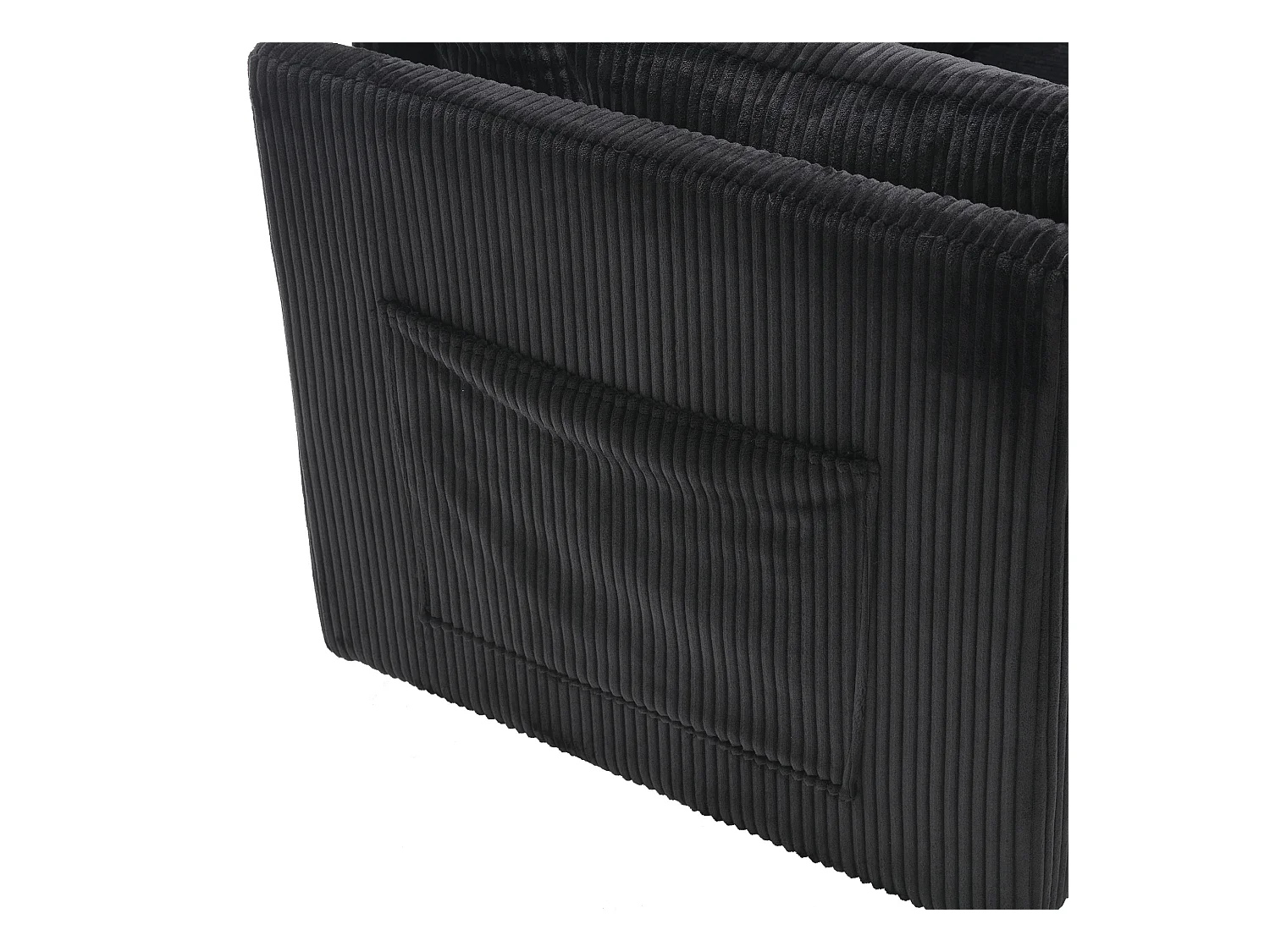 Canapé d'angle droit - Canapé avec coussins et assise coffre - poches latérales de rangement - noir