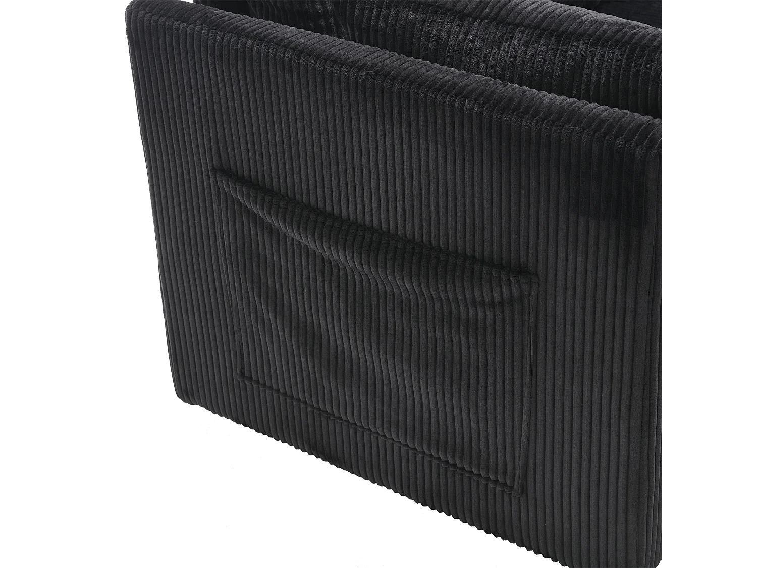 Canapé d'angle droit - Canapé avec coussins et assise coffre - poches latérales de rangement - noir