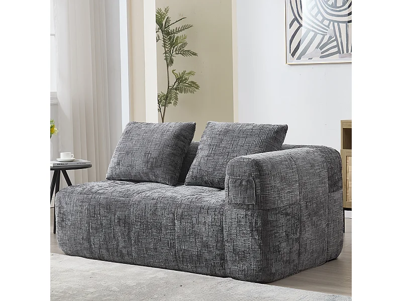 Graues 2-Sitzer-Sofa - Gerades Sofa mit Kissen und Aufbewahrungstaschen - schneemuster