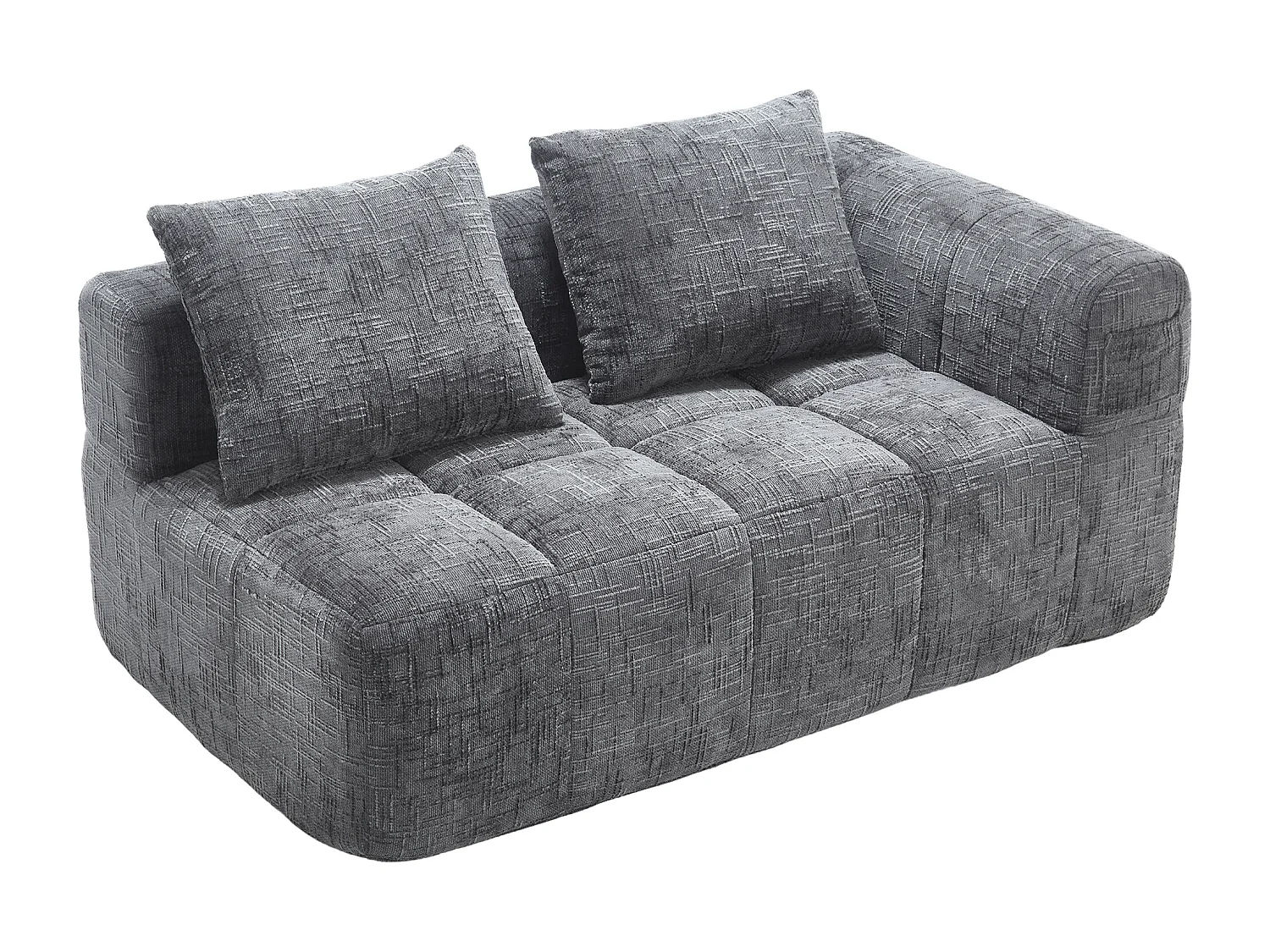 Canapé 2 places gris - Canapé droit avec Coussins et Poches de Rangement - motif neige