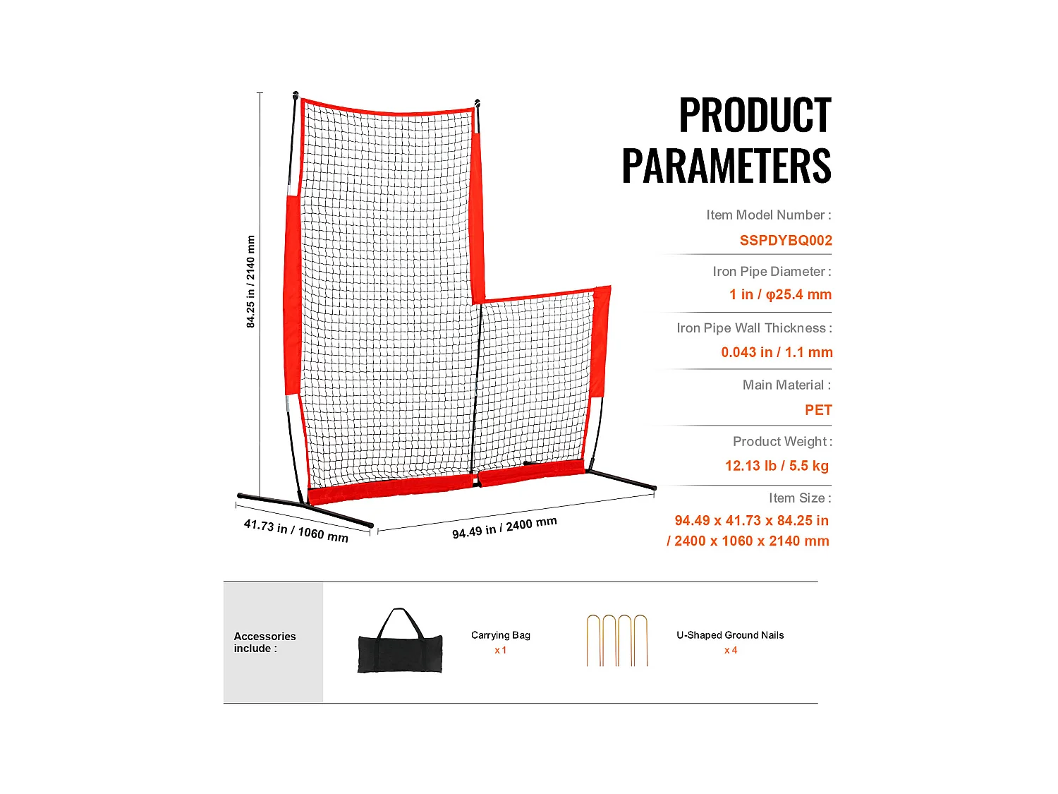 Filet de Baseball SucceBuy en Forme de L de 210 x 210cm pour Cage de Frappeurs, Écran de Softball