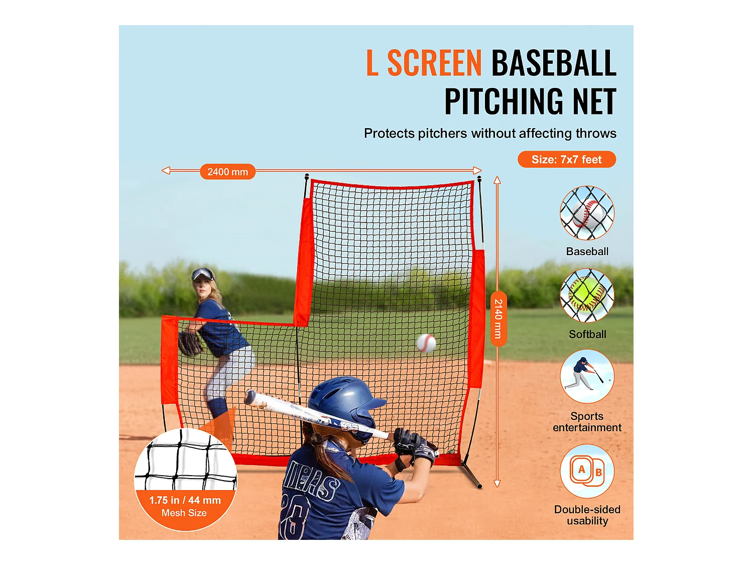 Filet de Baseball SucceBuy en Forme de L de 210 x 210cm pour Cage de Frappeurs, Écran de Softball